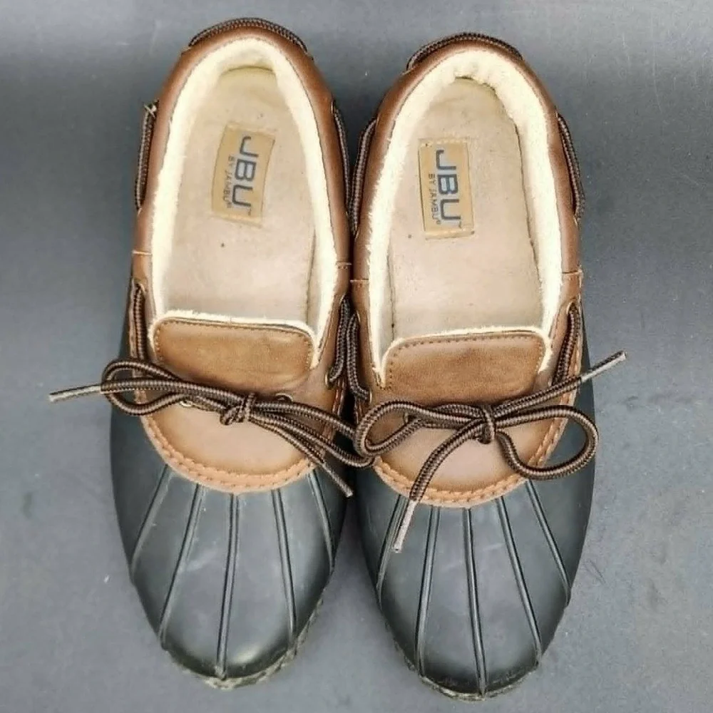 JBU‎ Gwen Women Black Brown 8.5M Duck Shoes Slip On Faux Fur Lined Weather Ready